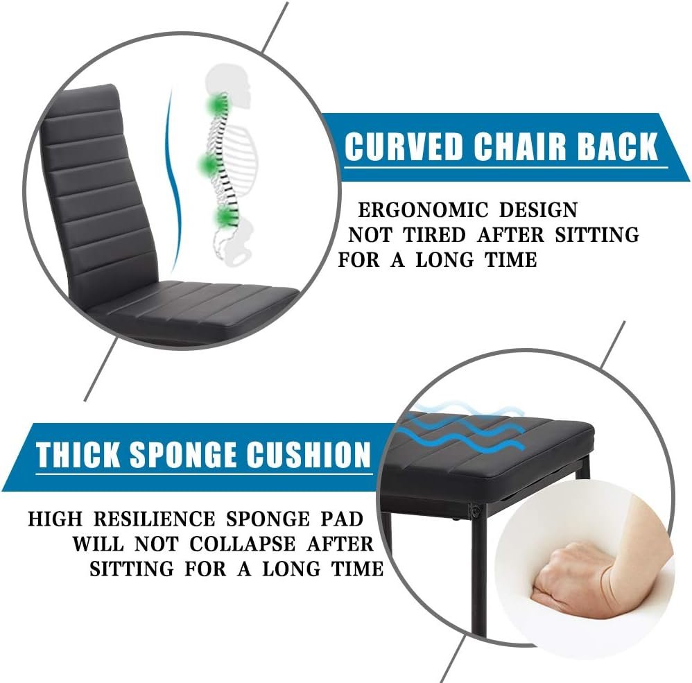 FDW | 5-Piece Dining Table Set | Black | Glass Kitchen Table with 4 Upholstered