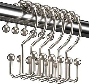 Titanker Shower Curtain Hooks Rings, Rust Resistant Metal Double Glide Shower