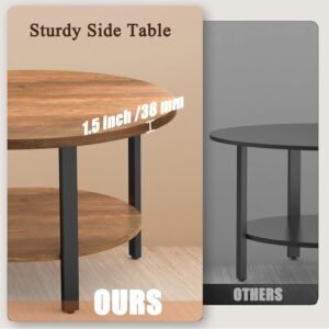 Round Coffee Tables for Living Room, Coffee Table with Wooden Surface Top & Sturdy Metal Legs