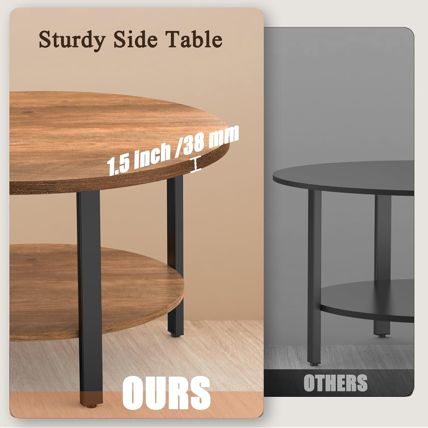 Round Coffee Tables for Living Room, Coffee Table with Wooden Surface Top & Sturdy Metal Legs