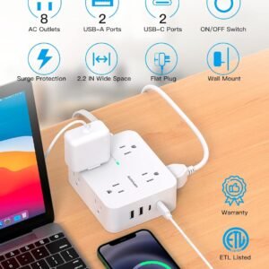 Surge Protector Power Strip, HANYCONY Extension Cord with Multiple Outlets