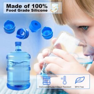 MYLOLF 3 & 5 Gallon Water Jug Cap, 3 Pack Reusable Food Grade Silicone Replacement Cap