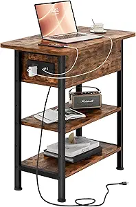 End Table with Charging Station, Flip Top Side Table with USB Ports and Outlets
